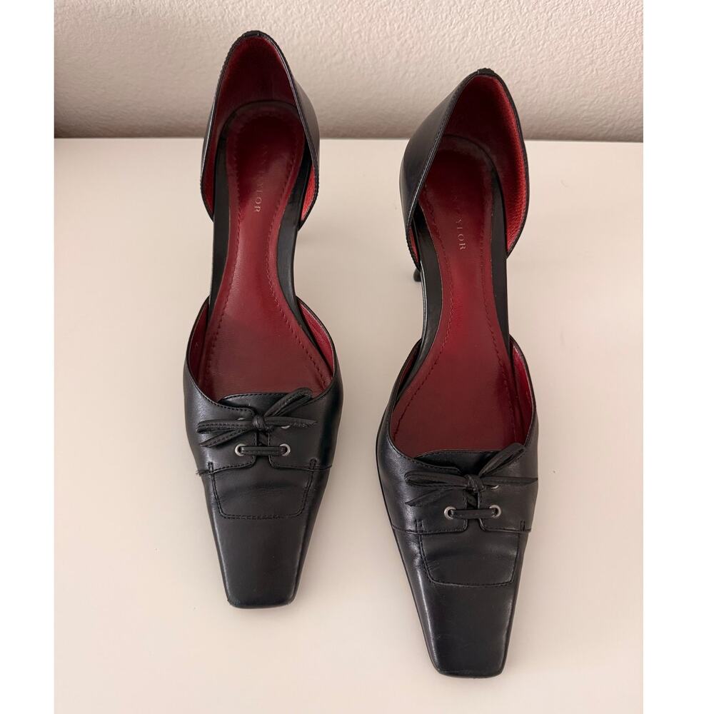 Vintage Ann Taylor Kitten Heels 8.5M Leather 90s Vamp Goth Black Burgundy Paris